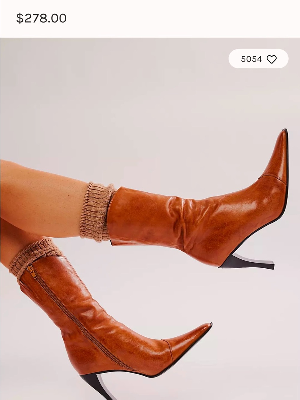 Jeffrey Campbell Tan Leather Mid-Calf Pointed-Toe Boot